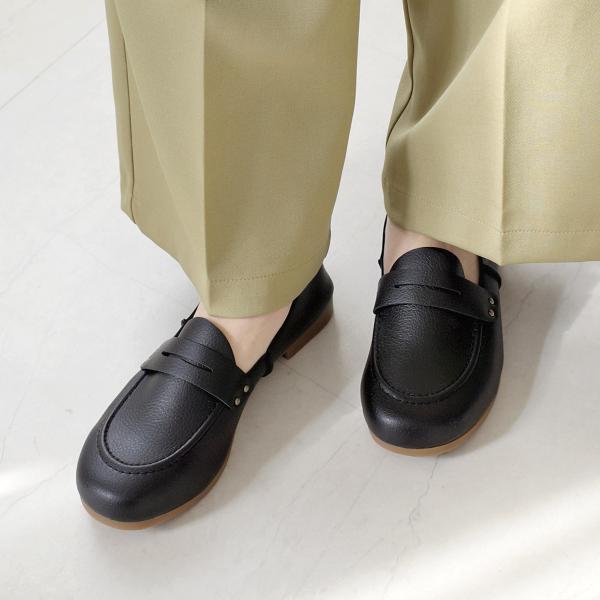 AmiAmi ラウンドトゥ コインローファー 靴 レディース