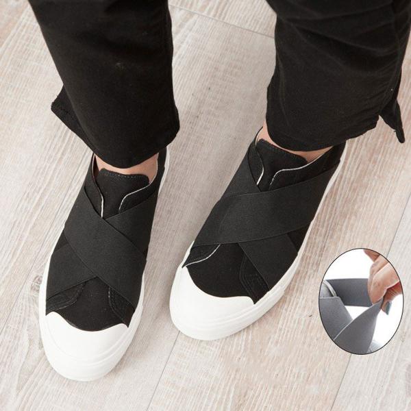 スニーカー スリッポン レディース 黒 白 シューズ 靴 ローカット キャンバス カジュアル ホワイト ゴム クロスベルト エラスティックスニーカー 紐なし Buyee Buyee 日本の通販商品 オークションの代理入札 代理購入