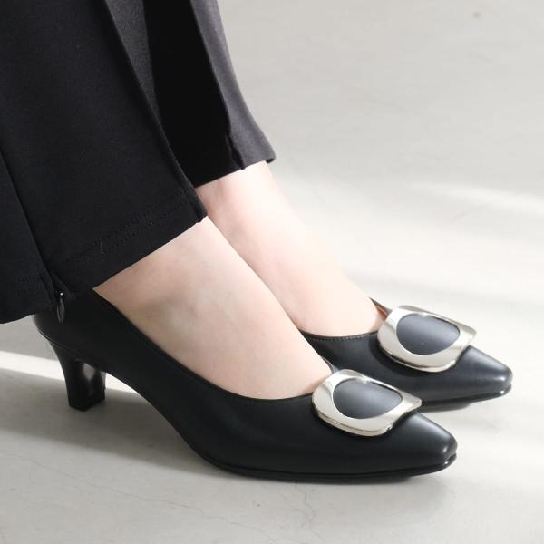 高級本革モチーフ付きパンプス レディース 小さいサイズ 大きいサイズ