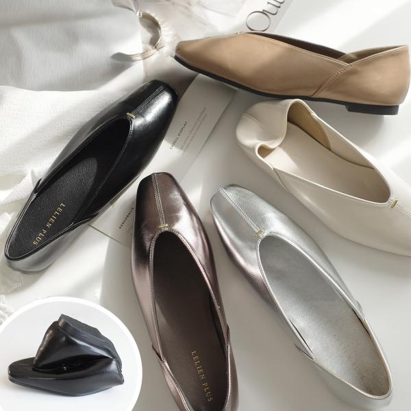 AmiAmi パンプス スクエアトゥVカットゴールドアクセント