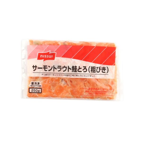 【冷凍】チリ共和国のフィヨルド地形の大自然の中で養殖されたサーモントラウトを使って、粗挽きタイプのさけトロに加工しました。切り落としのような固形感が、サーモントラウトの食感と旨味を感じさせます。色々なメニューに幅広くご使用いただけるおすすめ...
