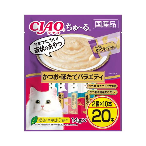 他サイト： 【ペットフード】いなば　チャオちゅ〜る かつお・ほたてバラエティ　14g×20の商品画像