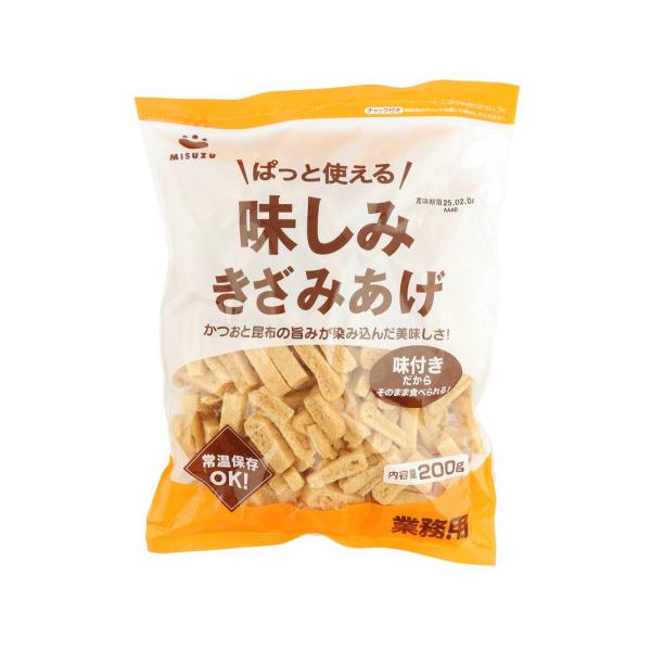 【常温】かつおの旨みと昆布の旨みをしみ込ませた、乾燥タイプの味つけ油あげです。味付き＆カット済みですので、お料理にそのままお使いいただけます。また、通常の生の油あげと違い、乾燥していますので常温で保存できます。※チャック付きです。※在庫以上...