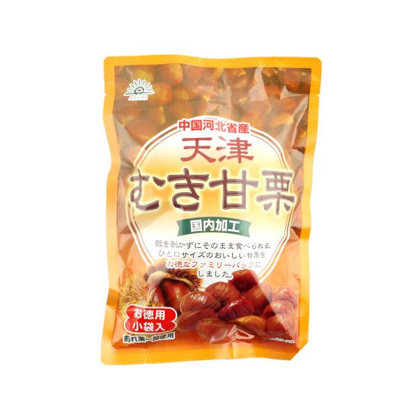 【常温】中国産の栗を国内加工しました。殻を剥かずにそのまま食べられる、ひと口サイズのおいしい甘栗をお得なファミリーパックにしました。むき栗だから手を汚さずそのまま召し上がれます。保存料、着色料は使用しておりません。※温度変化により袋の中に水...