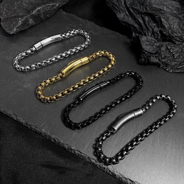 ボックスチェーン ブレスレット ベネチアン メンズ ステンレス シルバー ゴールド 全4色 送料無料