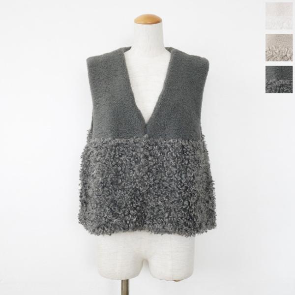 パシオーネ PASSIONE プードルボア 切替ベスト 38 GRAY(グレー