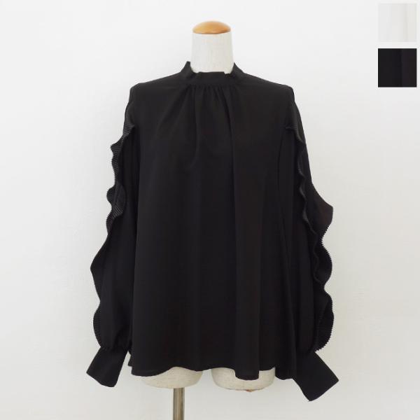 anana (アナナ) ブラウス 袖プリーツデザイン ジョーゼット スタンド