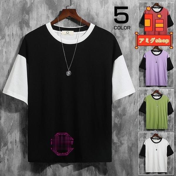 半袖tシャツ メンズ 七分袖tシャツ 配色切り替え 五分袖tシャツ カットソー 大きいサイズ 春 Hl0414 Kk44 アミグshop 通販 Yahoo ショッピング