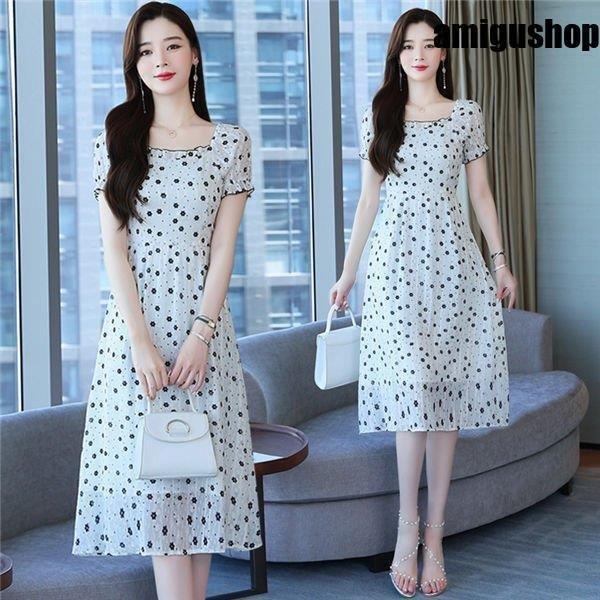 ワンピース レディース 水玉 ワンピース ドット柄 ミディアム丈 ワンピース 夏スカート ビーチスカート ひざ丈 通勤 結婚式 お出かけ 可愛い Hl0511 Qqs26 アミグshop 通販 Yahoo ショッピング
