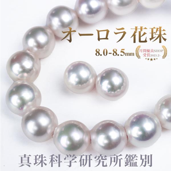 オーロラ花珠 8.0-8.5mm パールネックレス パールキーパー＆真珠クロス