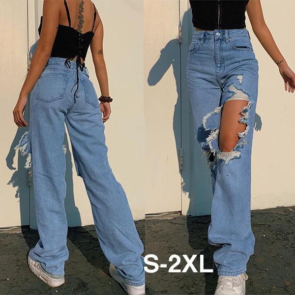 ワイドレッグパンツ デニムパンツ レディース ワイドレッグ ダメージ ジーンズ 個性的 春 秋 夏 冬 ひげ加工 ブルー ハイウエストデニム ゆったり 着痩せ C18 Longpants21 Amistad 通販 Yahoo ショッピング
