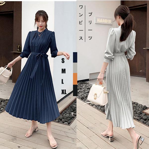 ワンピース 秋物 レデイース 秋ワンピース プリーツワンピース シフォン ロング 長袖 Aライン 春夏秋冬 おしゃれ きれいめ 通勤 大人 30代 40代 50代 C18 Onepiece106 Amistad 通販 Yahoo ショッピング