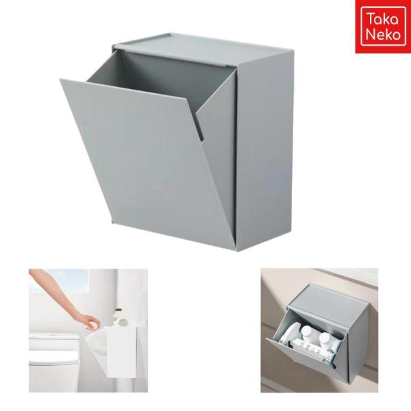 マグネット ダストボックス ＆ 収納ケース ホワイト 約20.3*12.5*24cm タワー フラップ式 小物収納 ゴミ箱