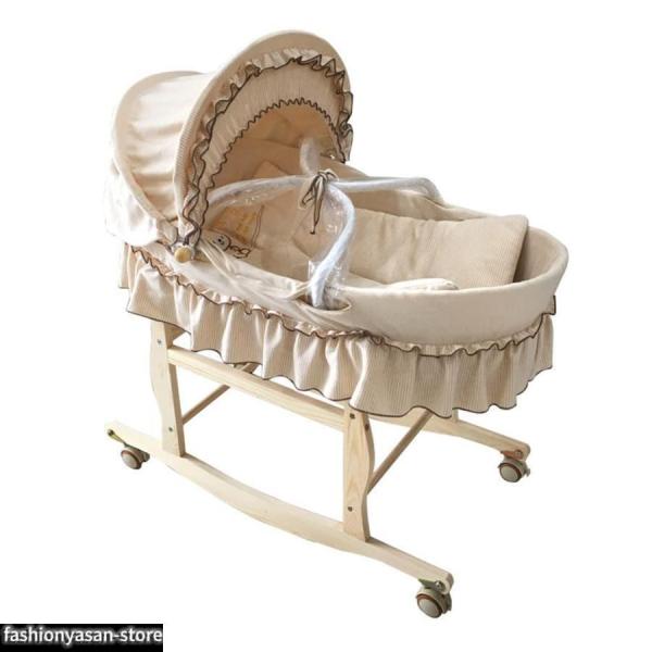 【製品仕様】重量/約7kg 荷重/約30Kg サイズ/上の図に示す【セット内容?付属品】 前掛け、布団、海綿敷、日遮る棚、枕、蚊帳、木製クレードルボトムサポート、ホイール【配件材質】バスケット：トウモロコシの殻と麦わら 生地：純綿生地 マッ...