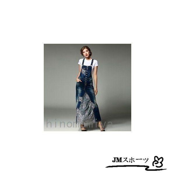 花柄 刺繍 デニム ワンピース 2枚セット サロペット オーバーオール