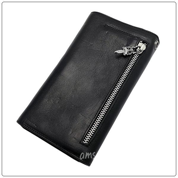 クロムハーツ 財布（Chrome Hearts）ウェーブウォレット WAVE WALLET クロスボタンブラック ヘビーレザー :CW120