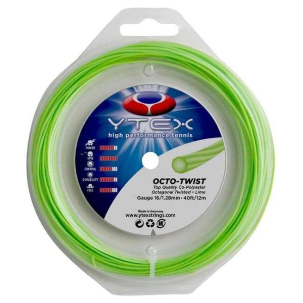 SPECゲージ：1.28mmカラー：グリーンレングス：12M素材：CO-ポリエステル＋カーボン＋ポリオレフィンガット性能(YTEX社比)：パワー:8 耐久性:8 スピン:10 打球感:7 コントロール:7名称：YTEX OCTTWIST T...