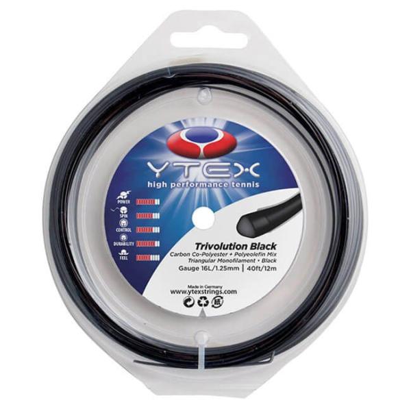 SPECゲージ：1.25mmカラー：ブラックレングス：12M素材：CO-ポリエステル＋カーボン＋ポリオレフィンガット性能(YTEX社比)：パワー:8 耐久性:8 スピン:7 打球感:6 コントロール:7名称：YTEX TRIVOLUTION...