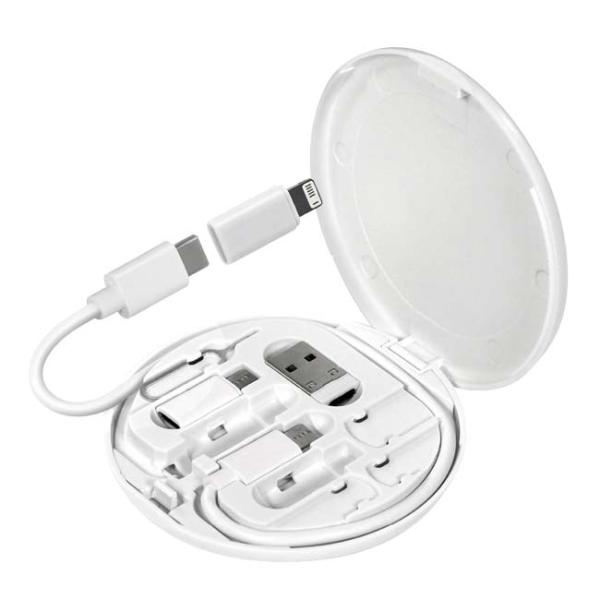 SPECカラー：ホワイトサイズ：ケーブル長：約23cm／パッケージサイズ：約W10×D1.5×H13cmウェイト：商品合計：約45g／パッケージサイズ：約65g素材：ケーブル類：ABS、TPE、鉄／専用ケース：ABS、磁石セット内容：Typ...