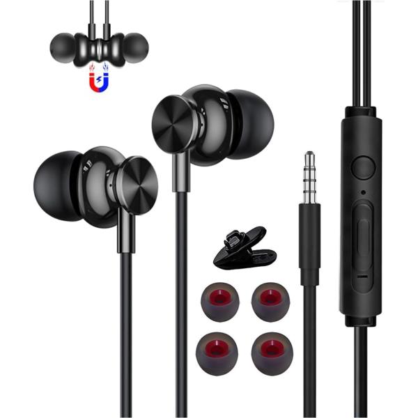 有線イヤホン2m マイク付き 磁気設計 ノイズキャンセリング ステレオイヤフォン 延長ケーブル インナーイヤー型 ヘッドホン 全ての3.5mmインタ