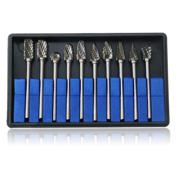 超硬バー リューター ビット 10種類 10本セットタングステン製 リューター ビット 超硬ドリルビット 3mm 軸 刃幅6mm