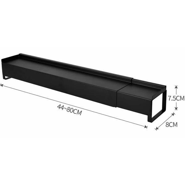商品仕様：　中国製【サイズ】：約W43.6~76×D7.5×H9.2cm。材質：スチール(粉体塗装)。【コンロ奥ラック】（約7.8cm）がワイドな排気口上カバー。排気口の汚れから保護してくれます。【伸縮デザイン】伸縮自在の排気口カバー。大き...