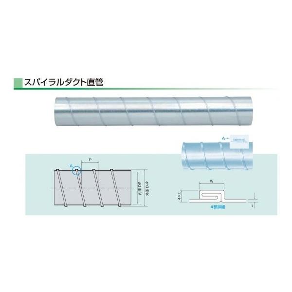 亜鉛めっき鋼板製スパイラルダクト　板厚1.0ｔ　長さ2m　250Φ