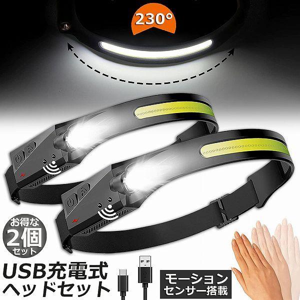 爆買 ヘッドライト 2個セット 充電式 USB LEDデュアル光源