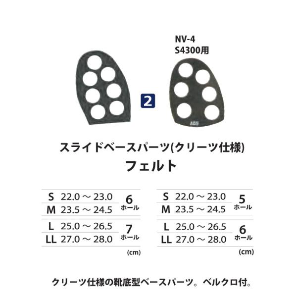 ABS/ボウリング スライドベースパーツ(クリーツ仕様)(2)フェルトクリーツ仕様の靴底型ベースパーツ。ベルクロ付。スライドクリーツパーツと併せてお使い下さい。適用：NV-4、NV-3、S-4300、S-3000、S-950、S-570、S...