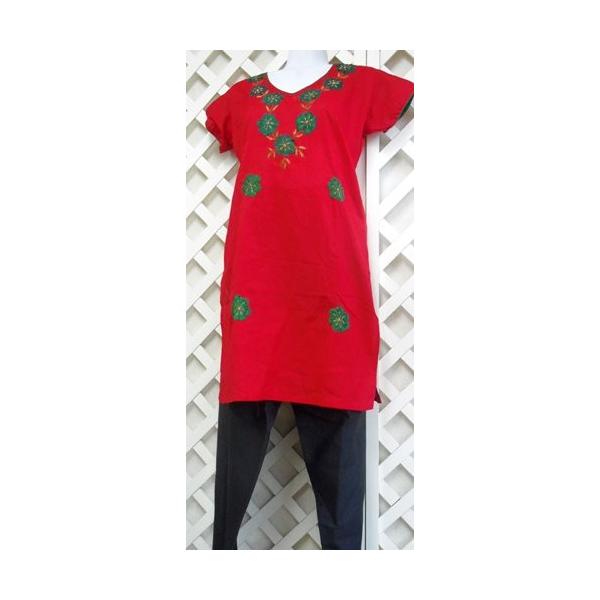 パンジャビドレス レッド刺繍 コットン 全商品オープニング価格 民族衣装 サルワール 一掃価格