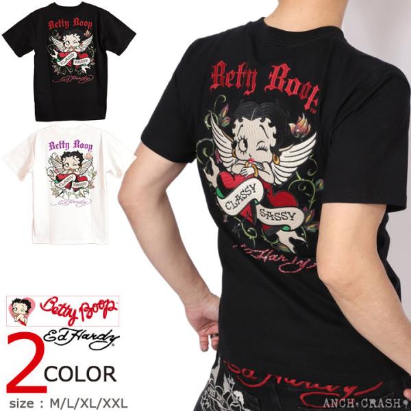 BETTY BOOP×Ed Hardy 半袖TEE BED-2601 ベティブープ エドハーディー 刺繍 ラインストーン