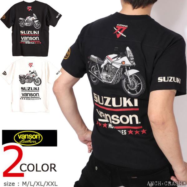 VANSON SUZUKI KATANA 半袖TEE SMV-2502 半袖Tシャツ バンソン スズキ 刺繍 ワッペン