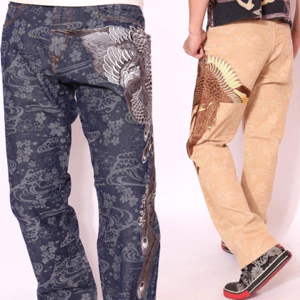 花旅楽団スクリプト 鳳凰刺繍 和柄 流水桜ジャガードデニム(SP-550)SCRIPT ジーンズ ボトムス【JISHA】 年末年始も毎日出荷】花旅楽団スクリプト 鳳凰刺繍 和柄 流水桜