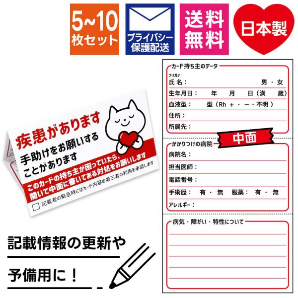 ヘルプカード 疾患があります 猫 5枚/10枚セット カードのみ