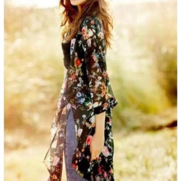 花柄 ガウン ロング カーディガン シフォン シースルー レディース ロングカーデ 春 夏 秋 トレンド 韓国ファッション オルチャン黒 ブラック Buyee 日本代购平台 产品购物网站大全 Buyee一站式代购 Bot Online