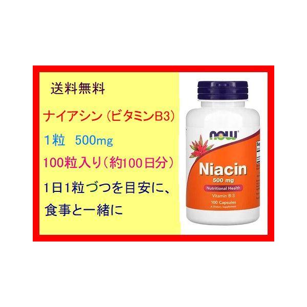 ナイアシン ビタミンB3 ナイアシン1粒500mg 100粒（100日分)  水溶性ビタミン ミトコンドリア サプリメント Now Foods