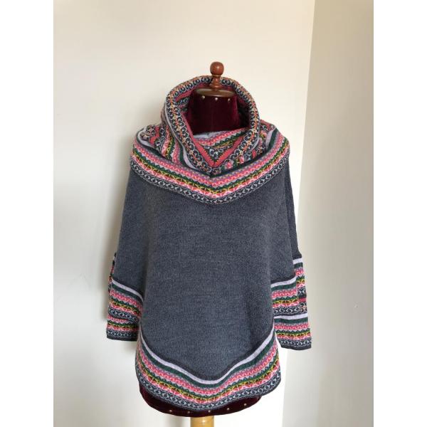 ポンチョ レディース アルパカ リアル 100％ おしゃれ グレー模様