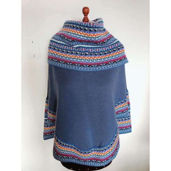 ポンチョ レディース アルパカ リアル 100％ おしゃれ ブルー模様