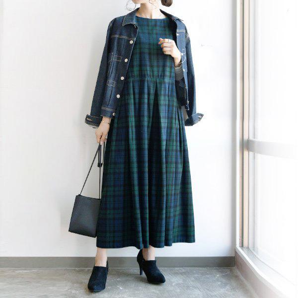 ワンピース レディース 秋 冬 ロング マキシ ノースリーブ 袖なし 重ね着 50代 40代 30代 代 チェック柄 ストライプ ナチュラル おしゃれ アンドイット And It レディース 通販 Paypayモール