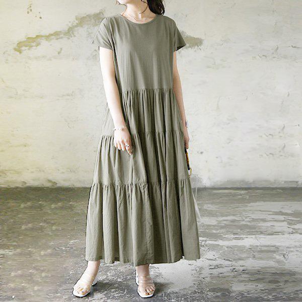 ワンピース レディース 代 30代 40代 きれいめ 夏 春 半袖 ロング マキシ 異素材 上品 無地 ティアード ナチュラル おしゃれ アンドイット And It レディース 通販 Paypayモール