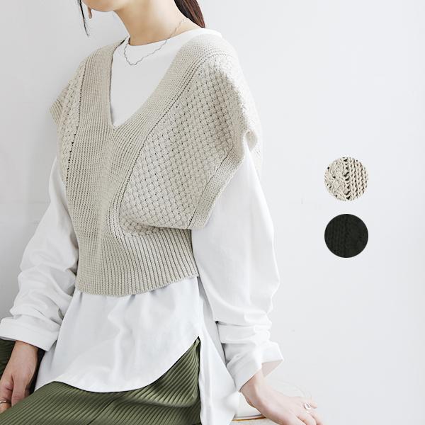 ベスト レディース ニット 重ね着 2way Vネック 黒 ショート丈 春 夏 トップス プルオーバー 秋 50代 40代 30代 代 レイヤード おしゃれ アンドイット And It レディース 通販 Paypayモール