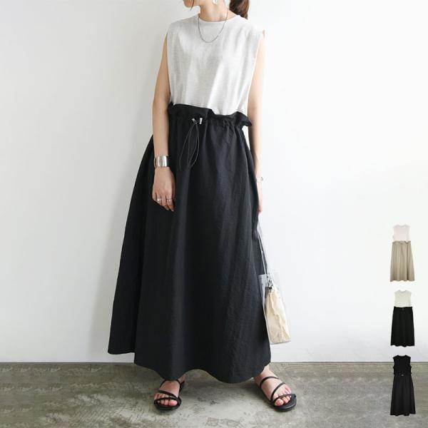 ワンピース レディース 夏 春 50代 40代 30代 20代 ロング 体型カバー ノースリーブ 黒 マキシ カットソー 布帛 異素材 おしゃれ