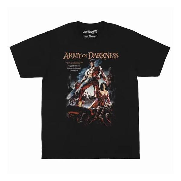 メンズ レディース 半袖Tシャツ 映画 アート Tシャツ Army of Darkness キャプテン・スーパーマーケット ブラック 色落ちブラック