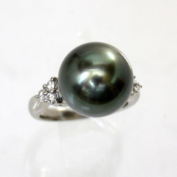 ◎中古美品◎プラチナ 黒蝶真珠 12.2mm ダイヤ 0.19ct リング 9号 