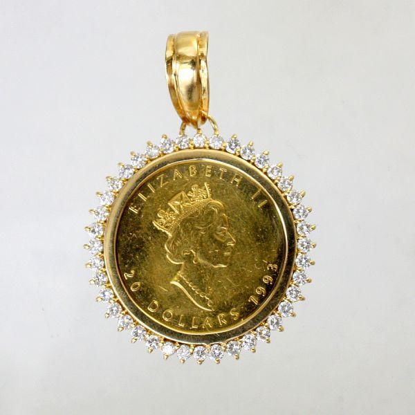 ◎中古美品◎18金枠 ダイヤ 1.36ct 2分の1オンス 純金コイン