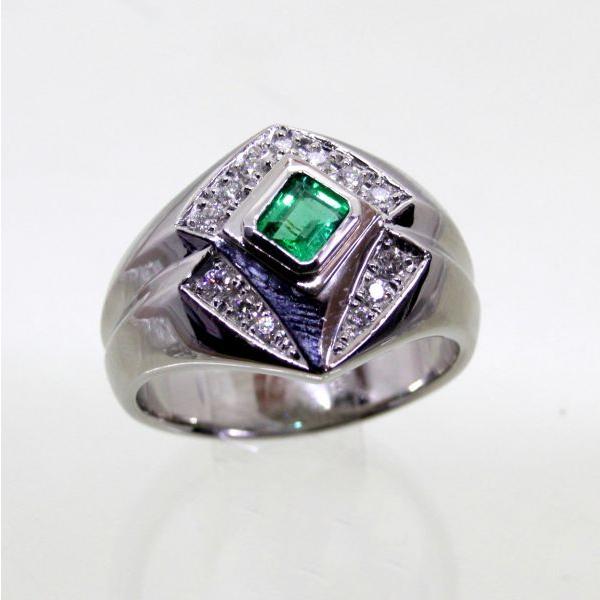 ◎中古美品◎プラチナ エメラルド 0.43ct ダイヤ 0.37ct メンズリング 