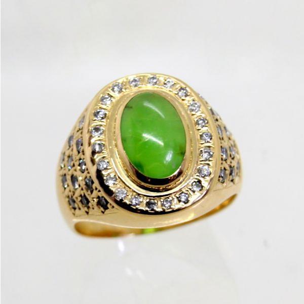 ◎中古美品◎１８金 クリソプレーズ ダイヤ 0.40ｃｔ メンズリング 17