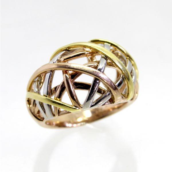 ◎中古美品◎田中貴金属製 18金PG,YG，プラチナ ファッションリング