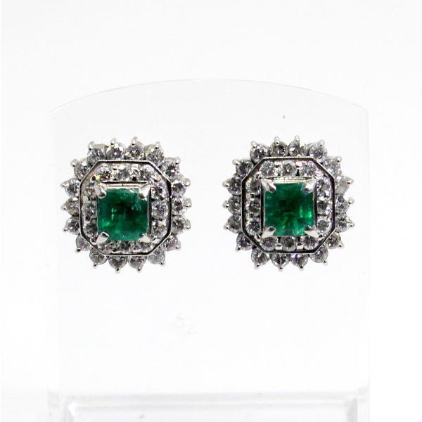 ◎中古美品◎プラチナ エメラルド 計1.01ct ダイヤ 計1.30ct ピアス 