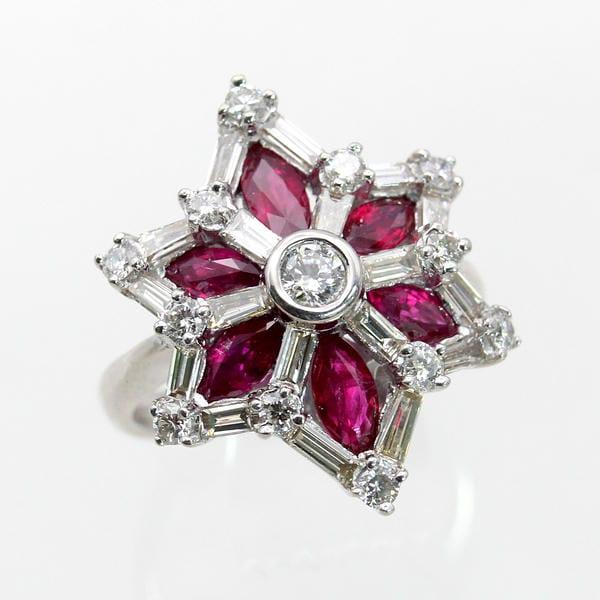 ◎中古美品◎プラチナ ルビー 1.32ct ダイヤ 1.40ct